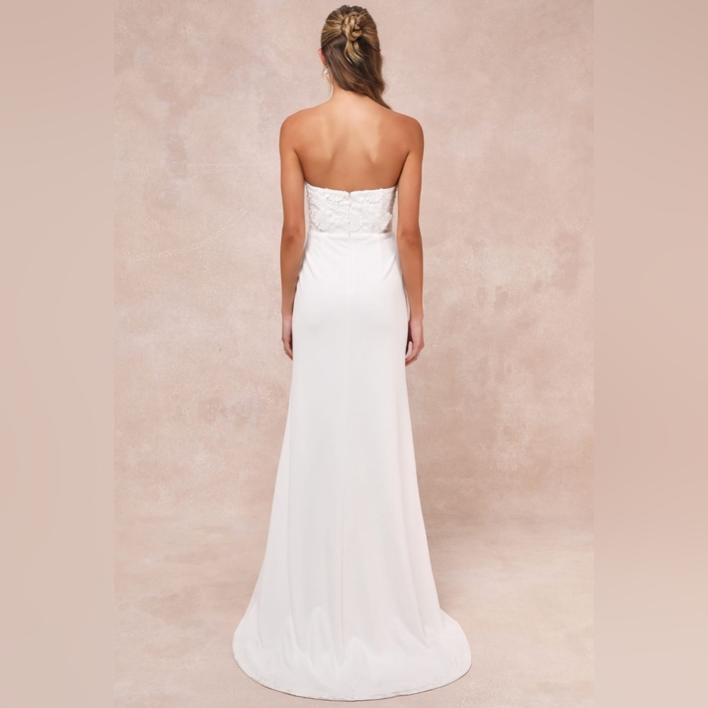 Refined Glow White 3D Embroidered Sequin Strapless Maxi Dress By Lulus XL NEW - Picture 2 of 7